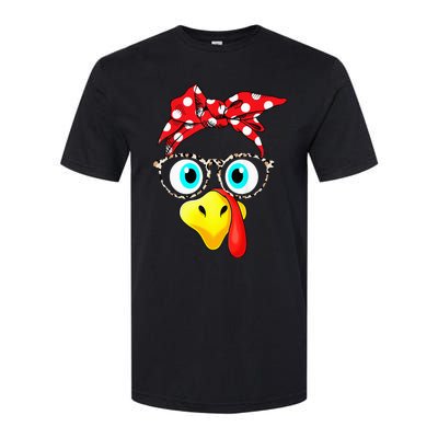 Turkey Face Leopard Print Glasses Thanksgiving Softstyle CVC T-Shirt