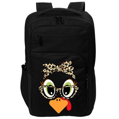 Turkey Face Leopard Headband Glasses Thanksgiving Impact Tech Backpack