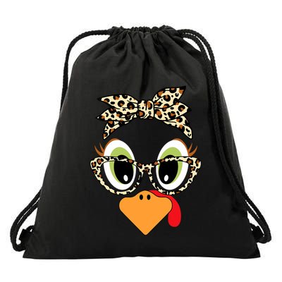Turkey Face Leopard Headband Glasses Thanksgiving Drawstring Bag