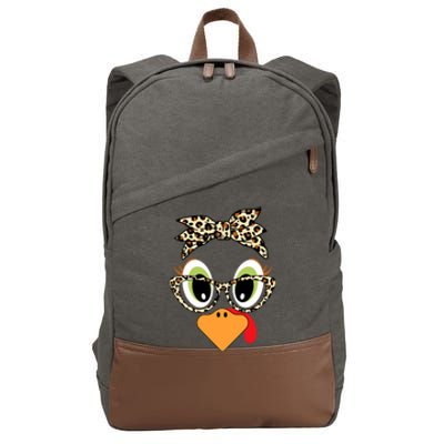 Turkey Face Leopard Headband Glasses Thanksgiving Cotton Canvas Backpack