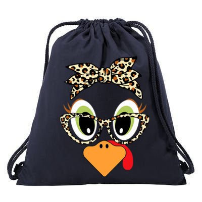 Turkey Face Leopard Headband Glasses Thanksgiving Drawstring Bag