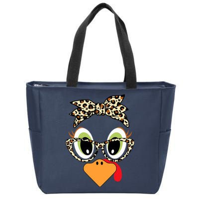 Turkey Face Leopard Headband Glasses Thanksgiving Zip Tote Bag