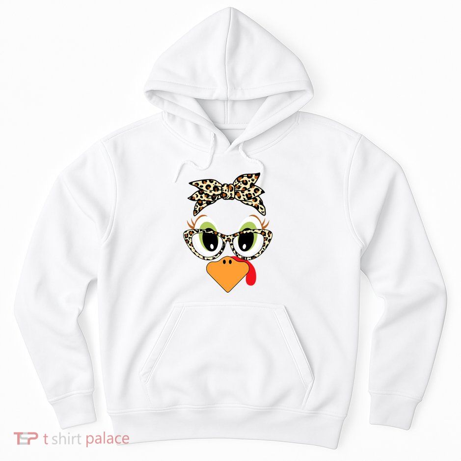 Turkey Face Leopard Headband Glasses Thanksgiving Hoodie