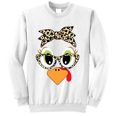 Turkey Face Leopard Headband Glasses Thanksgiving Sweatshirt