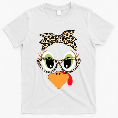 Turkey Face Leopard Headband Glasses Thanksgiving T-Shirt