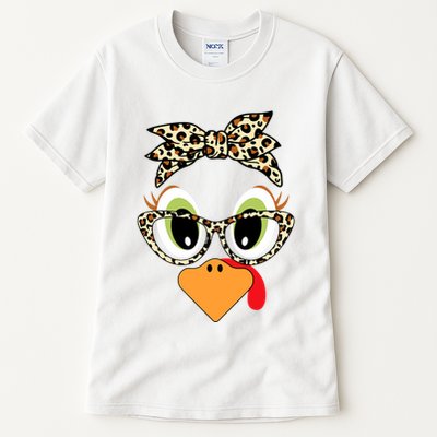Turkey Face Leopard Headband Glasses Thanksgiving Tall T-Shirt