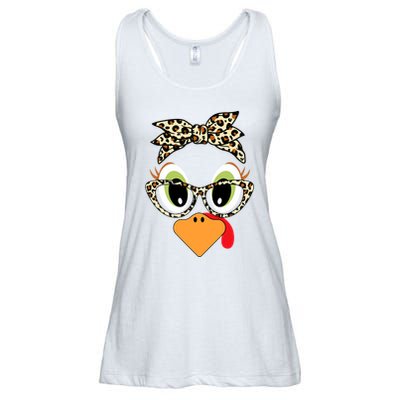 Turkey Face Leopard Headband Glasses Thanksgiving Ladies Essential Flowy Tank