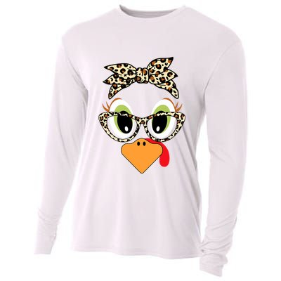 Turkey Face Leopard Headband Glasses Thanksgiving Cooling Performance Long Sleeve Crew