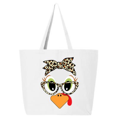 Turkey Face Leopard Headband Glasses Thanksgiving 25L Jumbo Tote