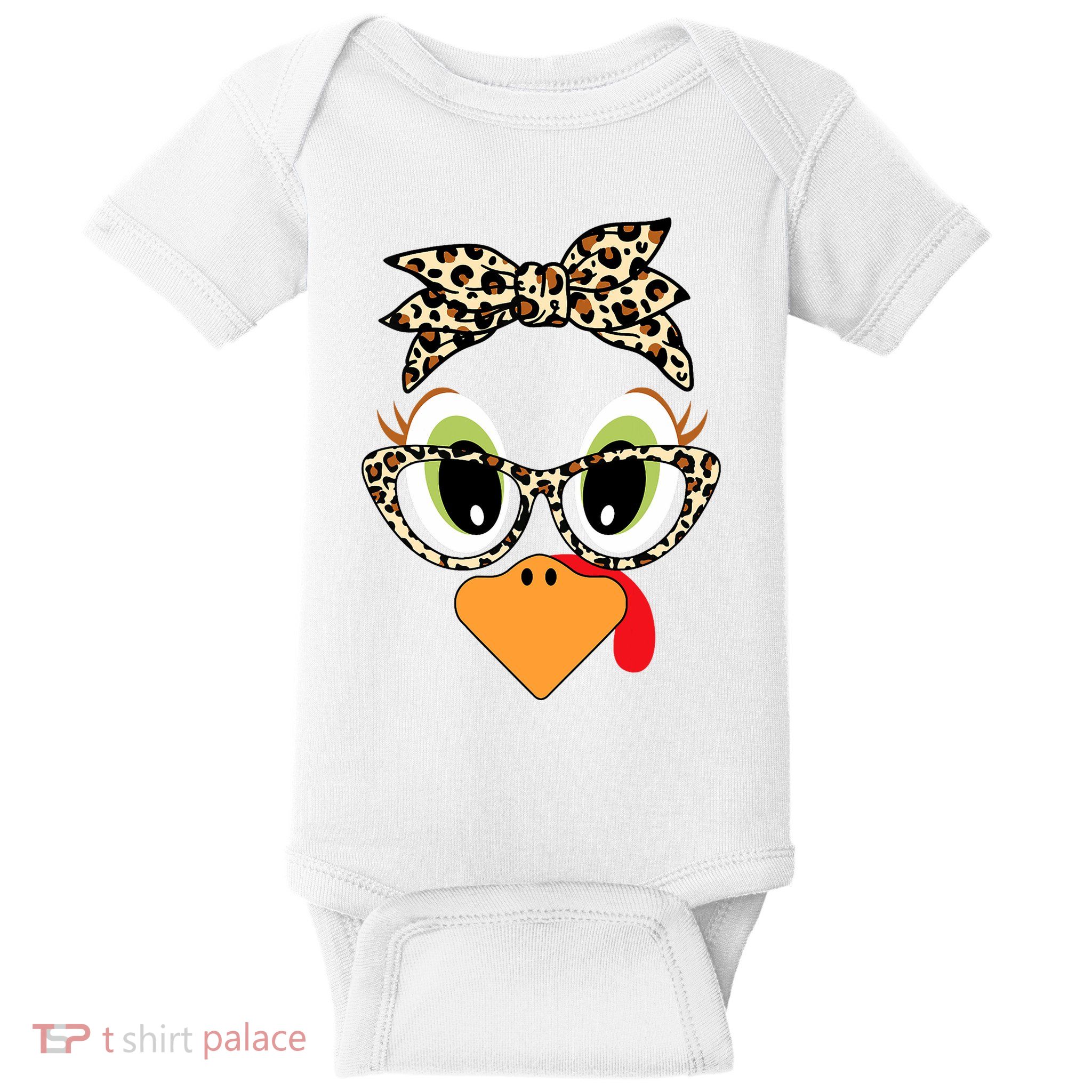 Turkey Face Leopard Headband Glasses Thanksgiving Baby Bodysuit