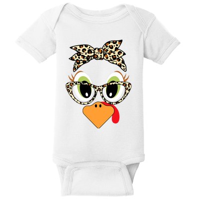 Turkey Face Leopard Headband Glasses Thanksgiving Baby Bodysuit