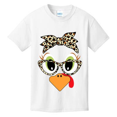 Turkey Face Leopard Headband Glasses Thanksgiving Kids T-Shirt