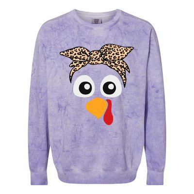 Turkey Face Leopard Headband Thanksgiving Pilgrim Colorblast Crewneck Sweatshirt