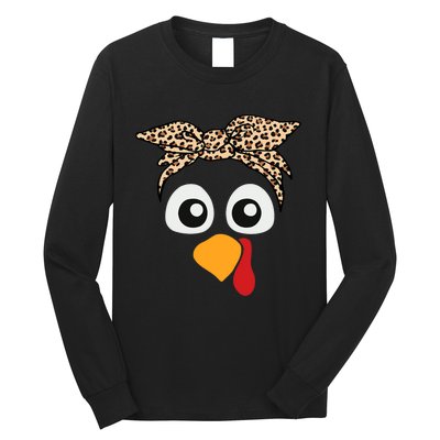 Turkey Face Leopard Headband Thanksgiving Pilgrim Long Sleeve Shirt