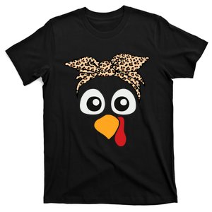 Turkey Face Leopard Headband Thanksgiving Pilgrim T-Shirt