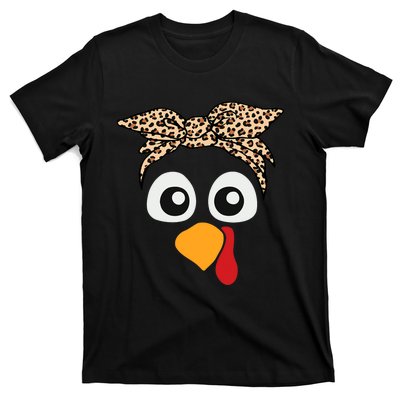 Turkey Face Leopard Headband Thanksgiving Pilgrim T-Shirt