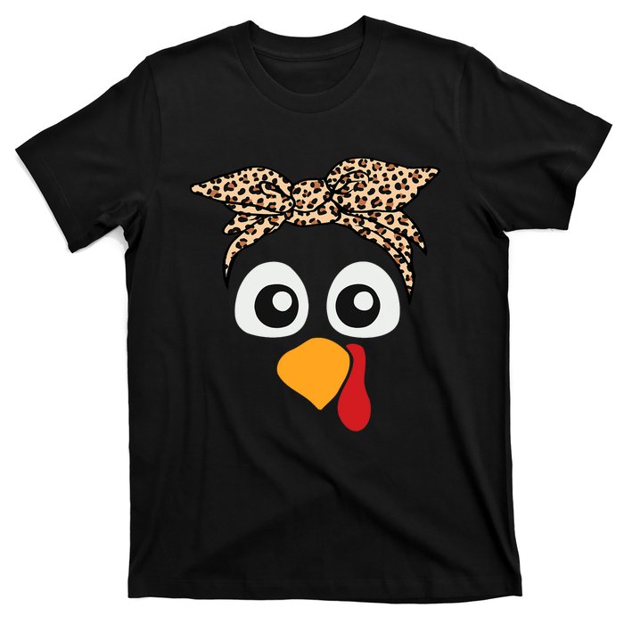 Turkey Face Leopard Headband Thanksgiving Pilgrim T-Shirt