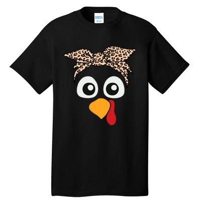 Turkey Face Leopard Headband Thanksgiving Pilgrim Tall T-Shirt