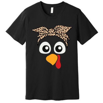 Turkey Face Leopard Headband Thanksgiving Pilgrim Premium T-Shirt