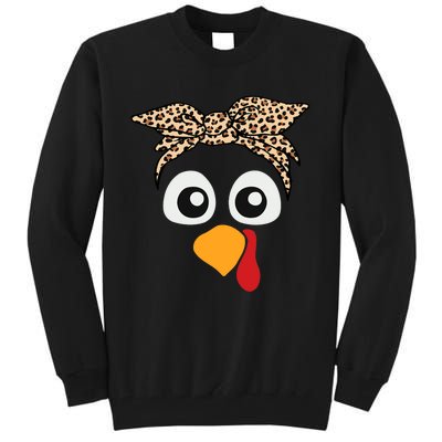 Turkey Face Leopard Headband Thanksgiving Pilgrim Tall Sweatshirt