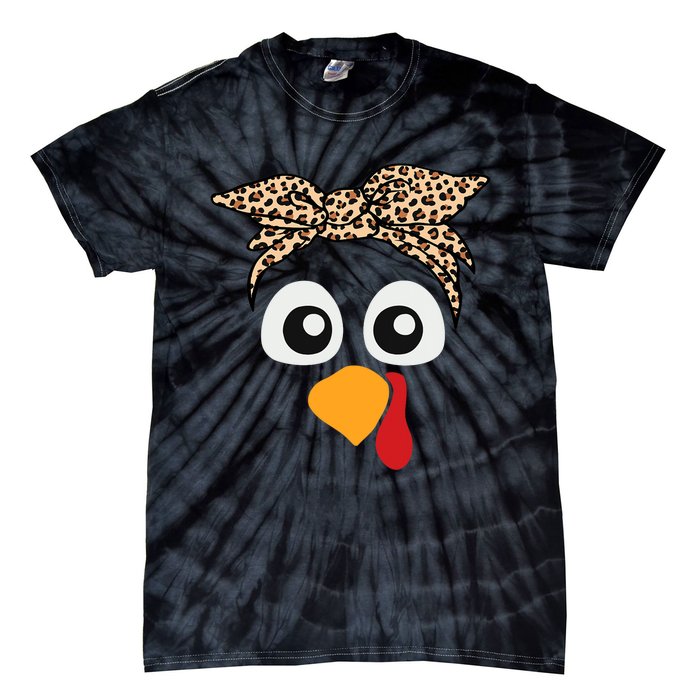 Turkey Face Leopard Headband Thanksgiving Pilgrim Tie-Dye T-Shirt