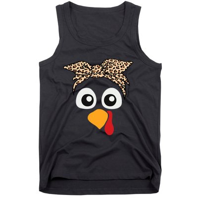 Turkey Face Leopard Headband Thanksgiving Pilgrim Tank Top