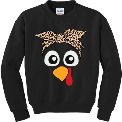 Turkey Face Leopard Headband Thanksgiving Pilgrim Kids Sweatshirt