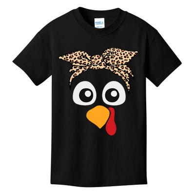 Turkey Face Leopard Headband Thanksgiving Pilgrim Kids T-Shirt