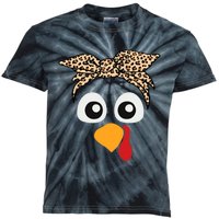 Turkey Face Leopard Headband Thanksgiving Pilgrim Kids Tie-Dye T-Shirt