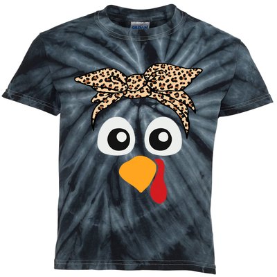 Turkey Face Leopard Headband Thanksgiving Pilgrim Kids Tie-Dye T-Shirt