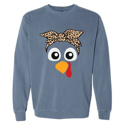 Turkey Face Leopard Headband Thanksgiving Pilgrim Garment-Dyed Sweatshirt