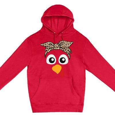 Turkey Face Leopard Headband Thanksgiving Pilgrim Premium Pullover Hoodie