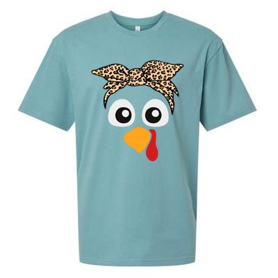 Turkey Face Leopard Headband Thanksgiving Pilgrim Sueded Cloud Jersey T-Shirt