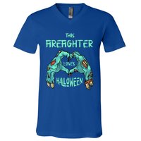 This Firefighter Loves Halloween Fire Zombie Fire Marshal Gift V-Neck T-Shirt