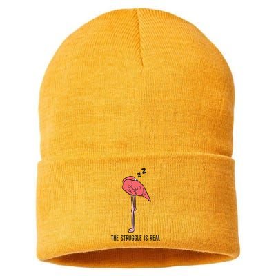 Tired Flamingo Lazy Flamingo The Struggle Is Real Sustainable Knit Beanie