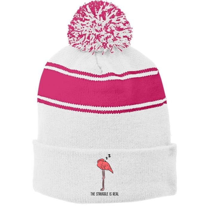 Tired Flamingo Lazy Flamingo The Struggle Is Real Stripe Pom Pom Beanie