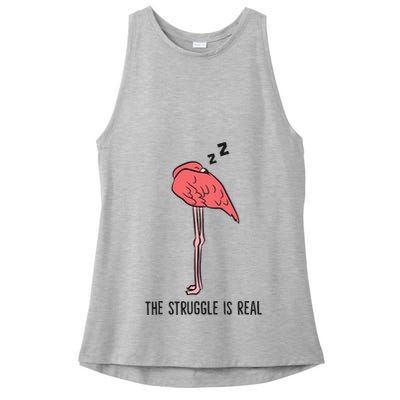 Tired Flamingo Lazy Flamingo The Struggle Is Real Ladies PosiCharge Tri-Blend Wicking Tank