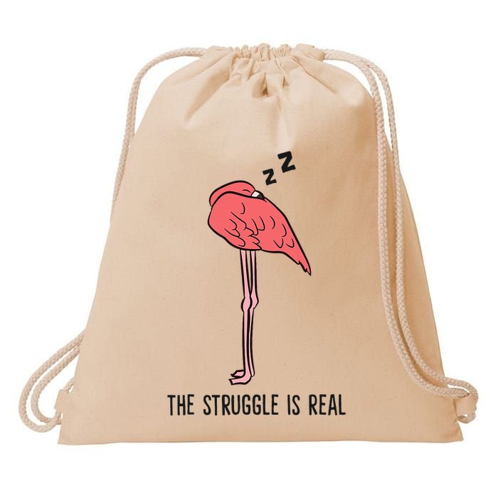 Tired Flamingo Lazy Flamingo The Struggle Is Real Drawstring Bag