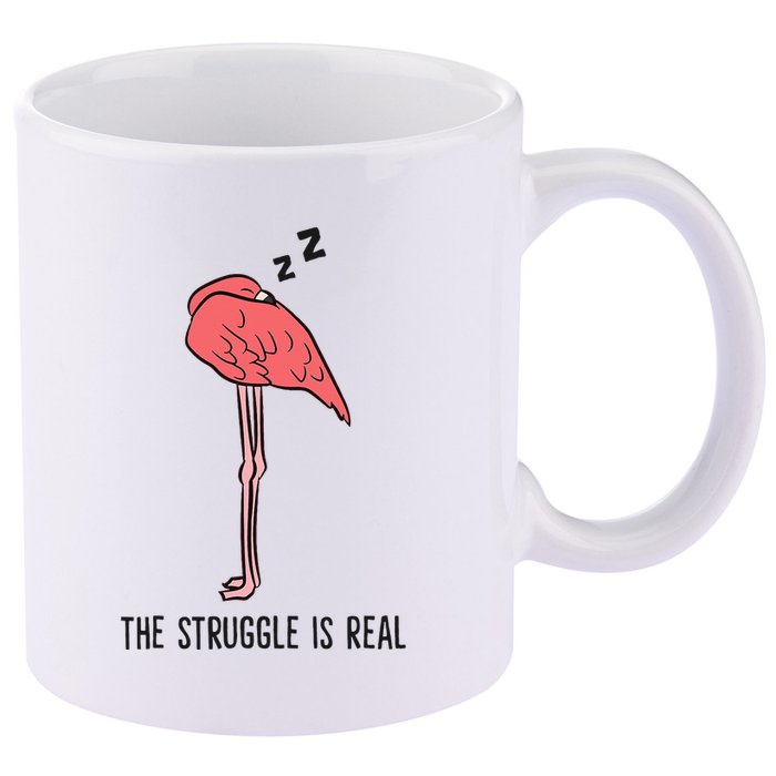 Tired Flamingo Lazy Flamingo The Struggle Is Real 11oz C Handle Ceramic Mug