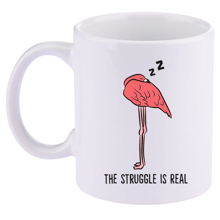 Tired Flamingo Lazy Flamingo The Struggle Is Real 11oz C Handle Ceramic Mug