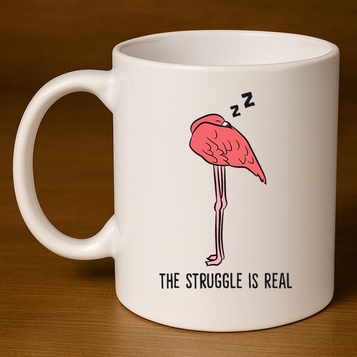 Tired Flamingo Lazy Flamingo The Struggle Is Real 11oz C Handle Ceramic Mug