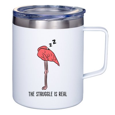 Tired Flamingo Lazy Flamingo The Struggle Is Real 12oz Stainless Steel Coffee Mug