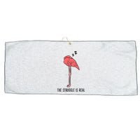 Tired Flamingo Lazy Flamingo The Struggle Is Real Large Microfiber Waffle Golf Towel
