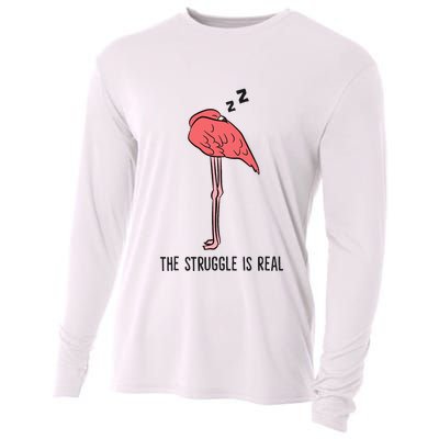 Tired Flamingo Lazy Flamingo The Struggle Is Real Cooling Performance Long Sleeve Crew