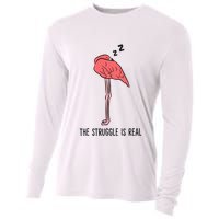 Tired Flamingo Lazy Flamingo The Struggle Is Real Cooling Performance Long Sleeve Crew