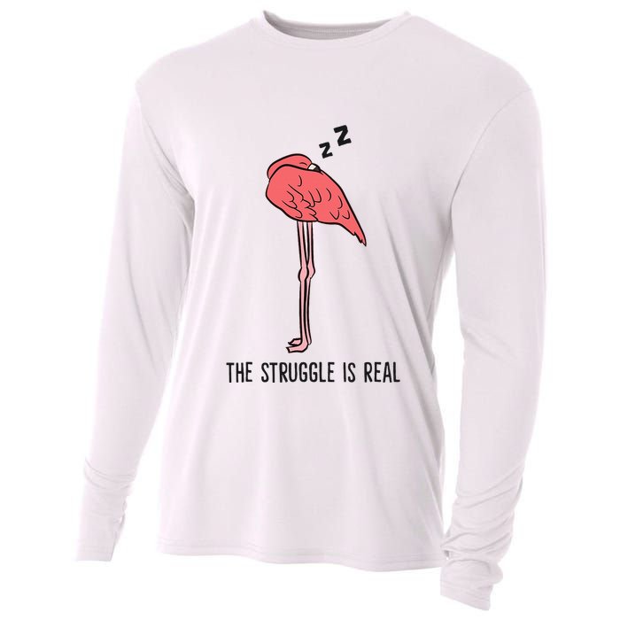 Tired Flamingo Lazy Flamingo The Struggle Is Real Cooling Performance Long Sleeve Crew