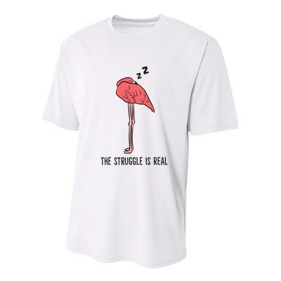 Tired Flamingo Lazy Flamingo The Struggle Is Real Youth Performance Sprint T-Shirt