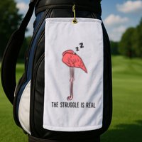 Tired Flamingo Lazy Flamingo The Struggle Is Real Golf Towel