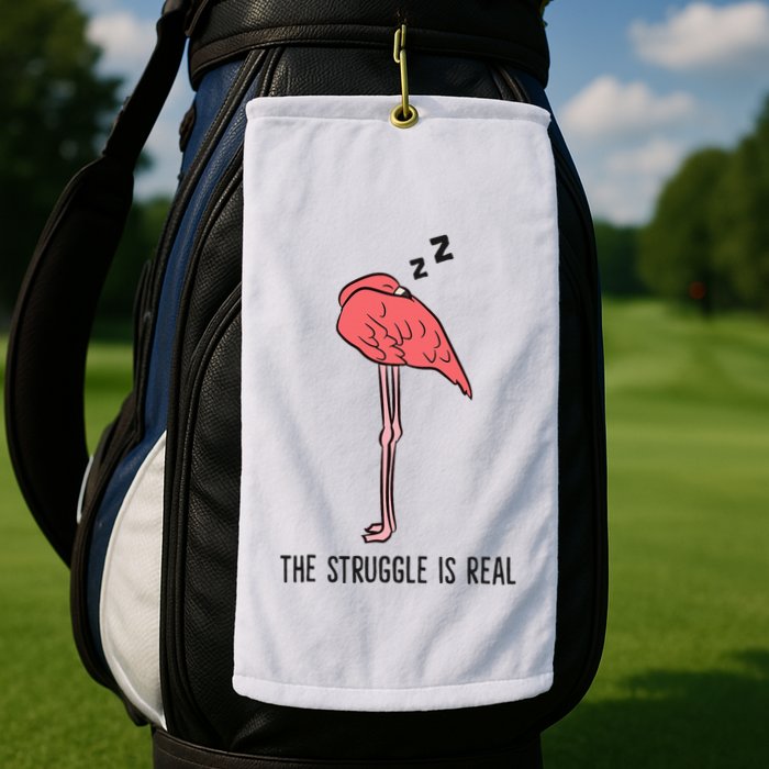 Tired Flamingo Lazy Flamingo The Struggle Is Real Golf Towel