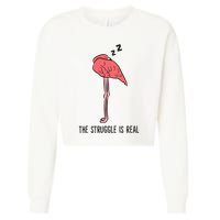 Tired Flamingo Lazy Flamingo The Struggle Is Real Cropped Pullover Crew
